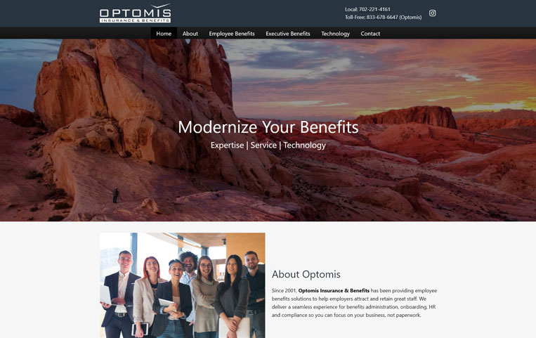 Optomis Insurance & Benefits website design by eTekhnos